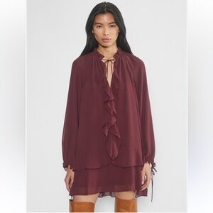 Aritzia Amelie Elegant Burgundy Ruffle dress NWT